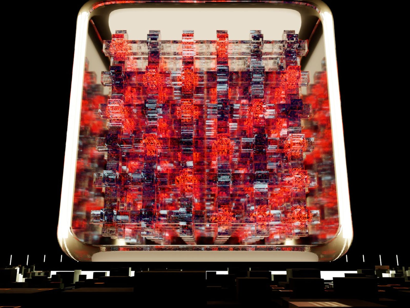 Abstract analytical visualization with structured data elements and flowing connections